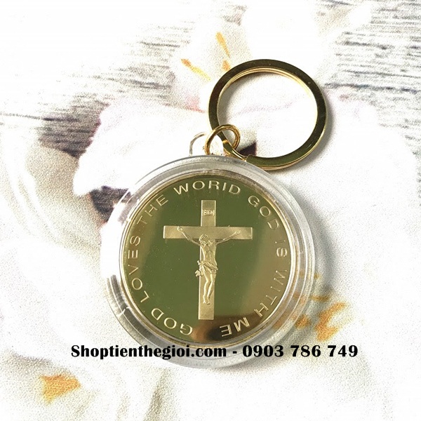 Móc khóa Xu Hình Chúa Mạ Vàng In Màu - SP002388
