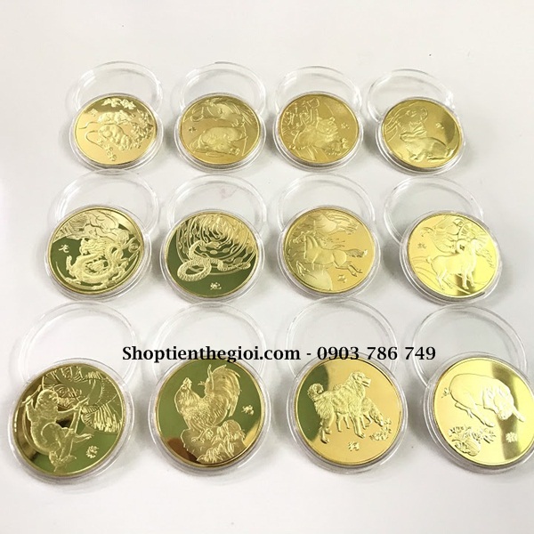 Hộp quà tặng tết 12 xu hình 12 con giáp hoàng đạo - SP005022