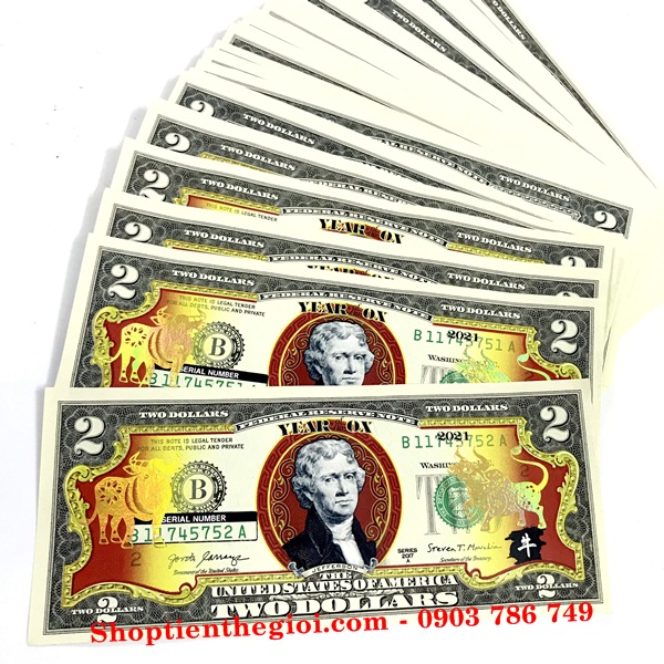 Tiền 2 USD Hình Con Trâu Mạ Vàng 2021 - SP005054