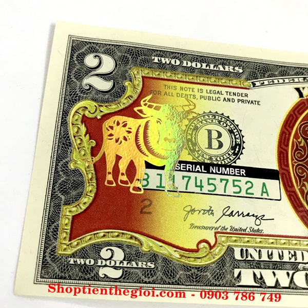 Tiền 2 USD Hình Con Trâu Mạ Vàng 2021 - SP005054