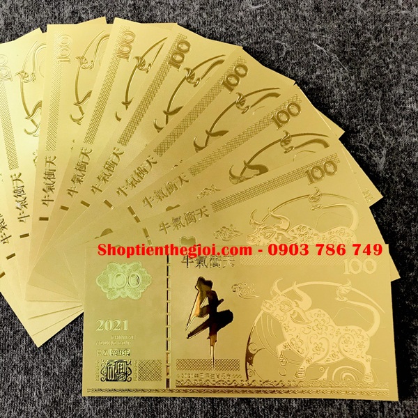 Tiền Lưu Niệm 100 Hình Con Trâu Mạ Vàng Plastic (Loại 2) - SP005057