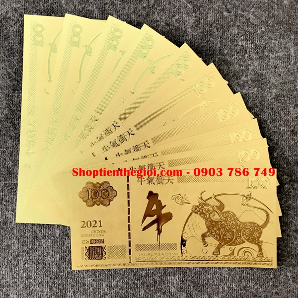 Tiền Lưu Niệm 100 Hình Con Trâu Mạ Vàng Plastic (Loại 2) - SP005057