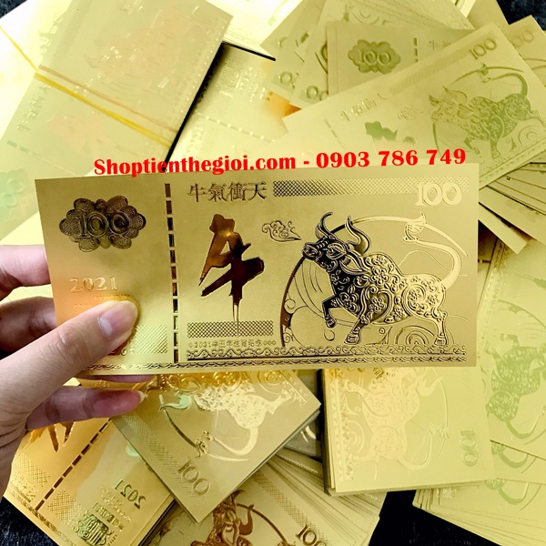 Tiền Lưu Niệm 100 Hình Con Trâu Mạ Vàng Plastic (Loại 2) - SP005057