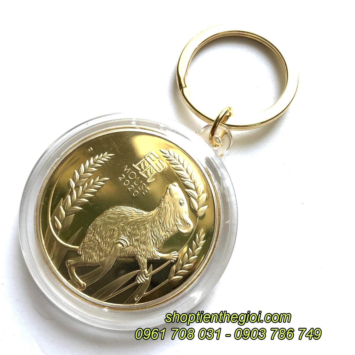 Móc khóa xu Úc con chuột mạ vàng