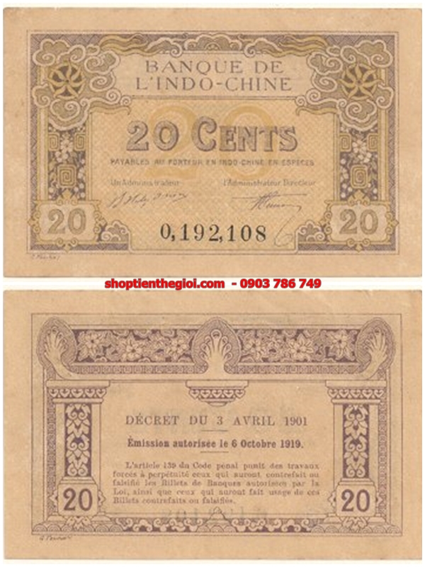 20 Cents 1919 Thành Thái