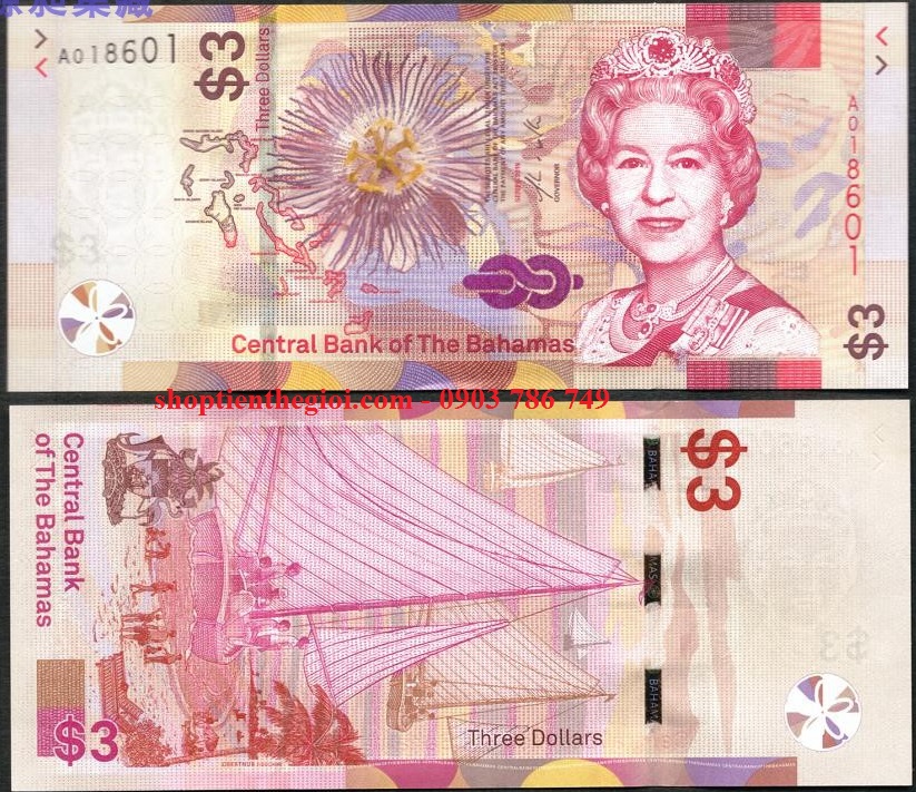 Bahamas 3 Dollar 2019 UNC