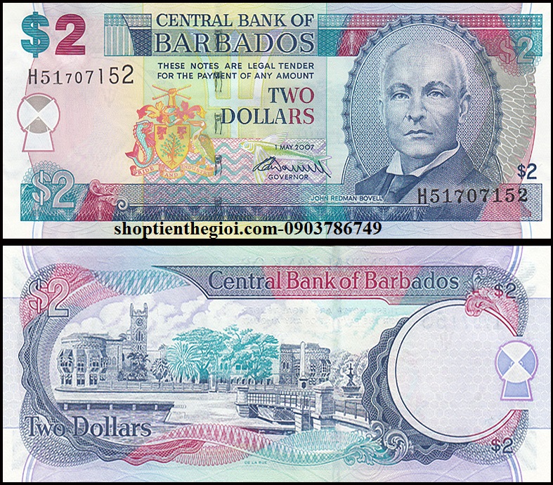 Barbabos 2 Dollars 2007 UNC