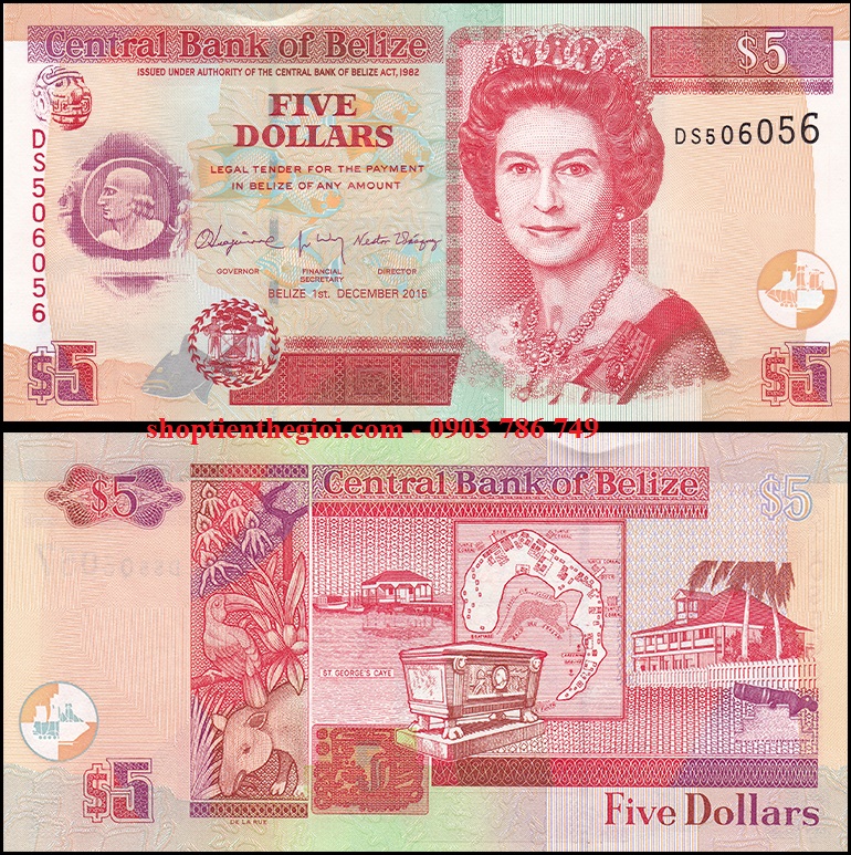 Belize 5 Dollar 2015 UNC