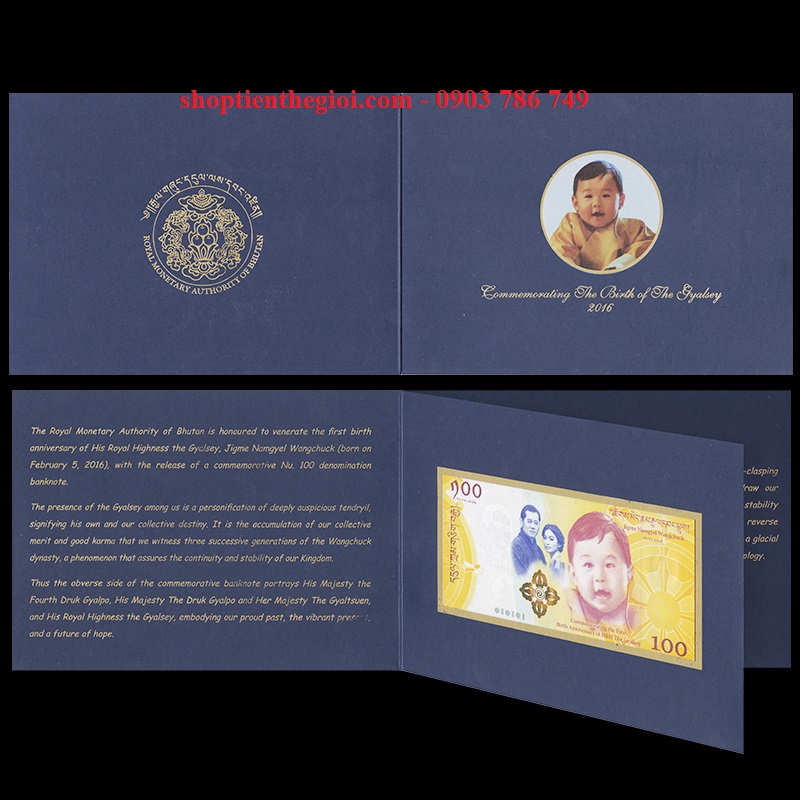 Bhutan 100 ngultrum 2016 kỷ niệm 1 năm ngày sinh thái tử jigme namgyel