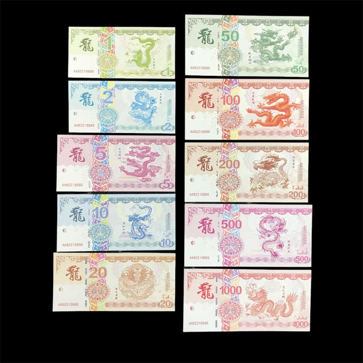Bộ 10 Tờ Tiền Lưu Niệm Hình Con Rồng Dạ Quang - SP006214