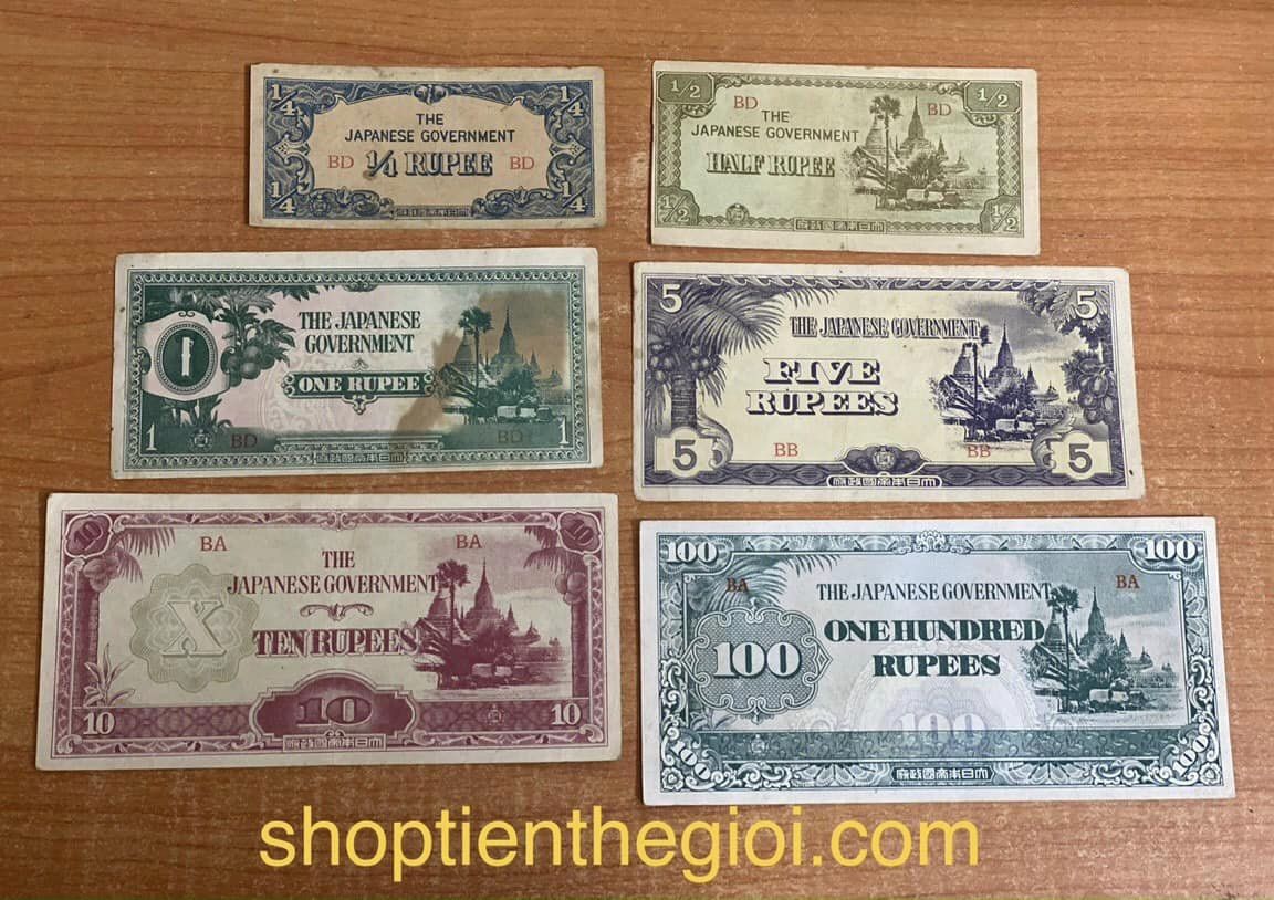 Bộ 6 Tờ Tiền Quân Đội Nhật Tại Myanmar 1942 - SP006100