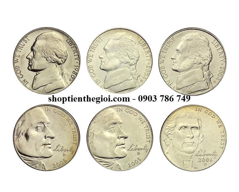Bộ 6 xu Jerferson 5 cent của Mỹ