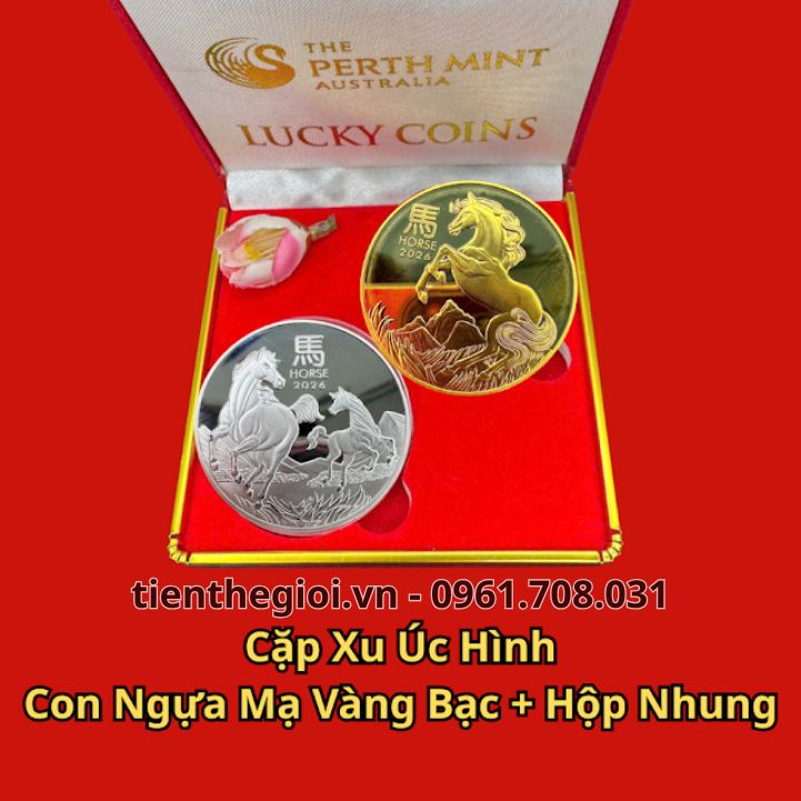 Cặp Xu Úc Hình Con Ngựa Mạ Vàng Bạc Tặng Hộp Nhung - SP008183