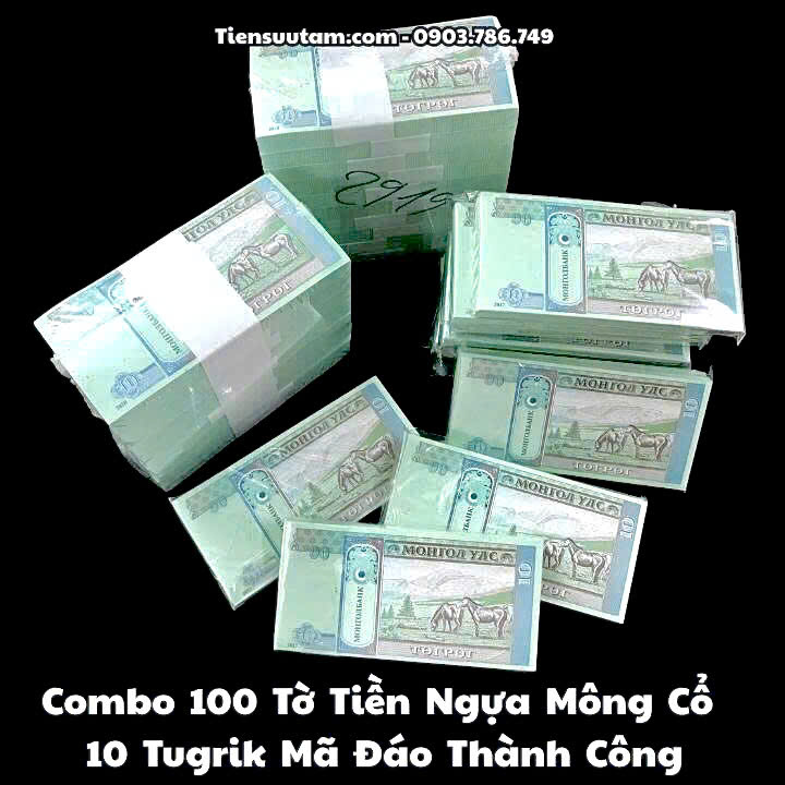 Combo 100 tờ lì xì Mông Cổ 10 Tugrik Hình Con Ngựa Mã Đáo Thành Công - SP008278