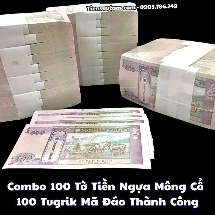 Combo 100 tờ lì xì Mông Cổ 100 Tugrik Hình Con Ngựa Mã Đáo Thành Công - SP008280