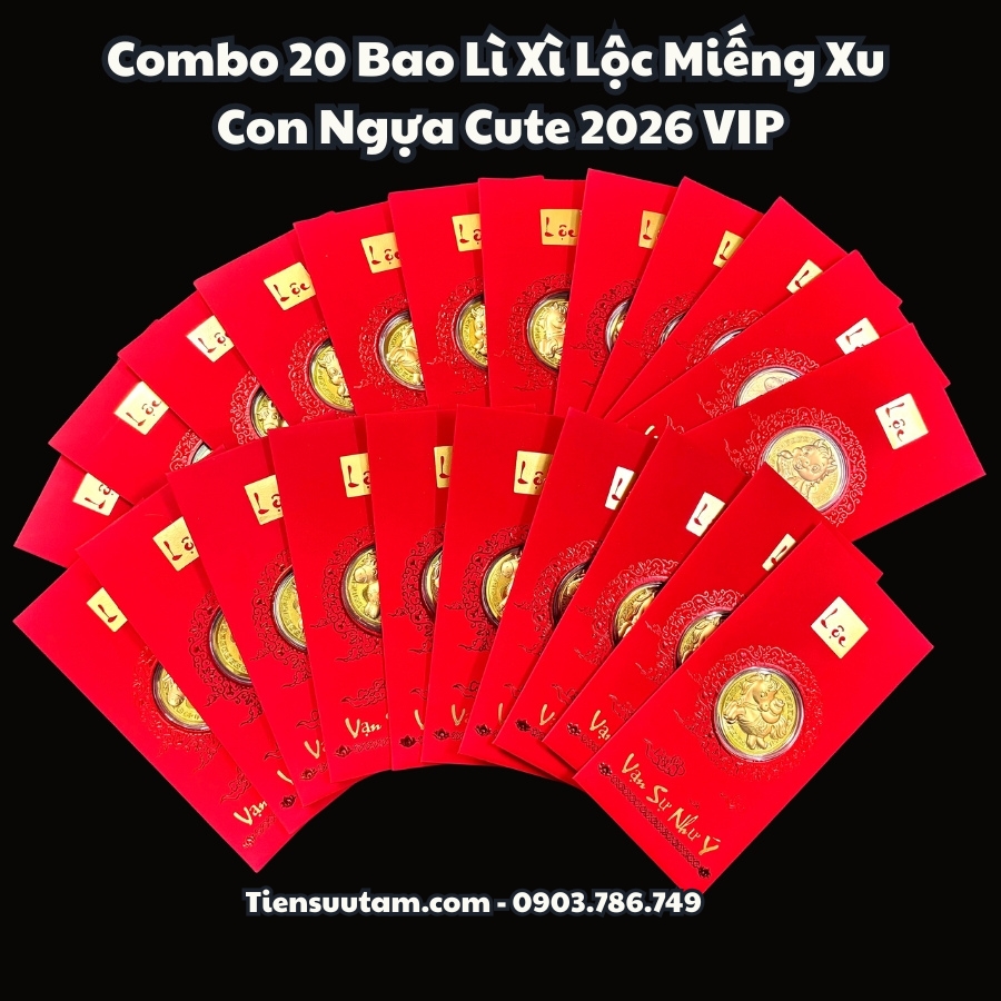 Combo 20 Bao Lì Xì Lộc Miếng Xu Con Ngựa Cute 2026 VIP - SP007146