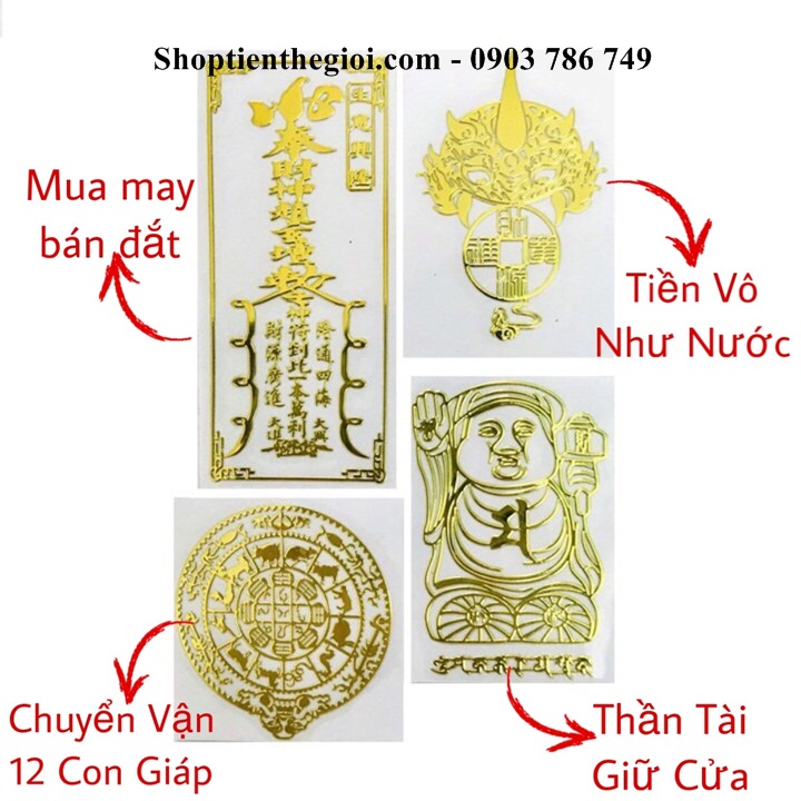 Combo 4 linh phù mua may bán đăt, chuyển vận 12 con giáp, tiền vô như nước, thần tài giữ cửa - SP005366