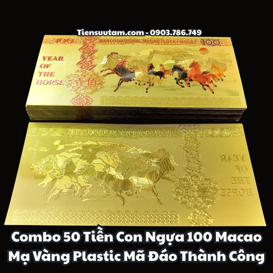 Combo 50 Tiền Con Ngựa 100 Macao Mạ Vàng Plastic Mã Đáo Thành Công - SP005912
