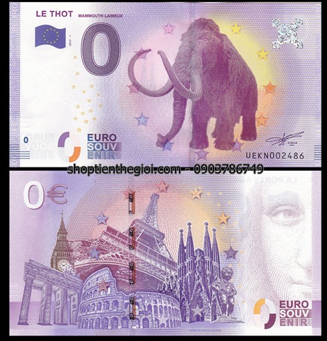 EU 0 Euro lưu niệm Voi Mammouth