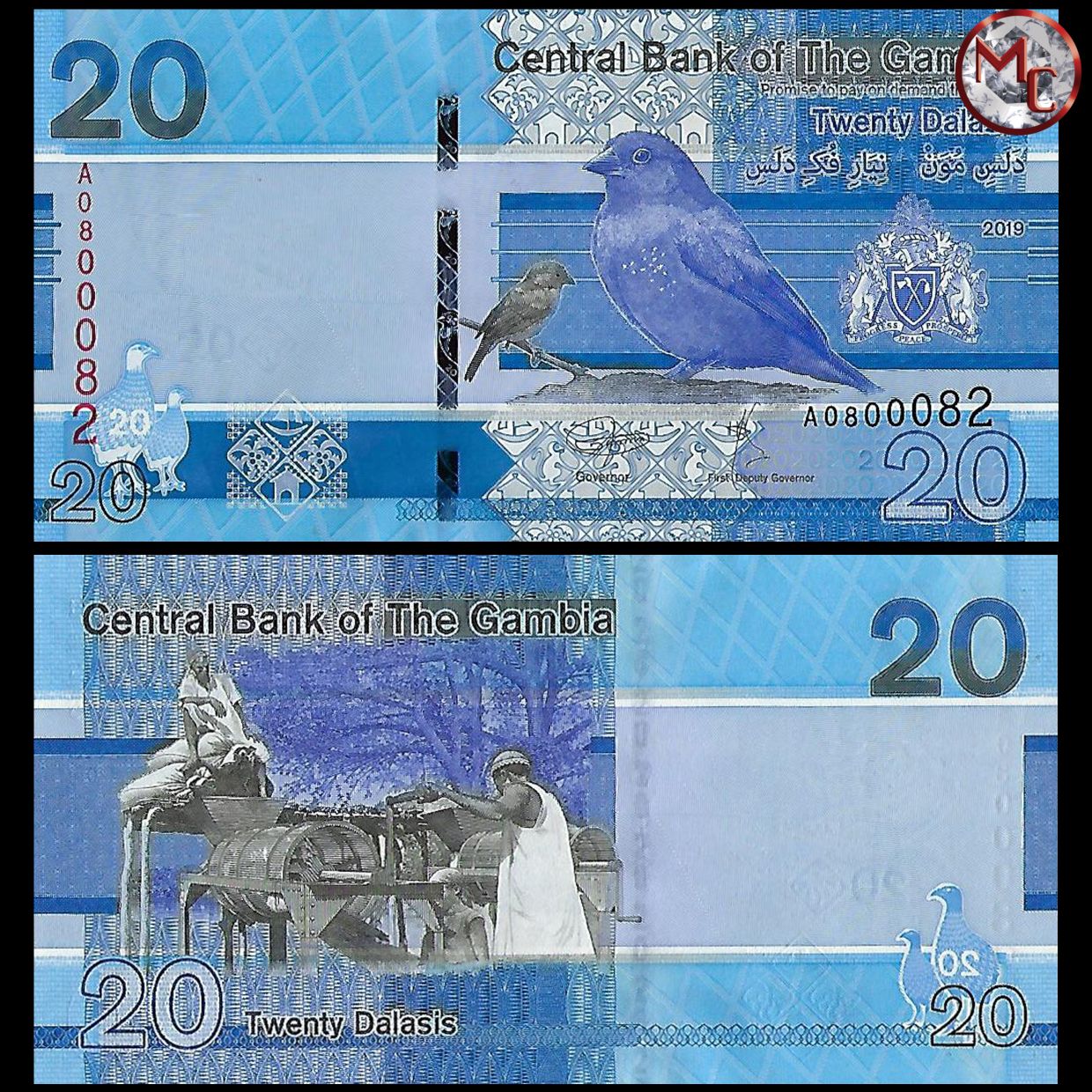 Gambia 20 dalasis 2019 UNC