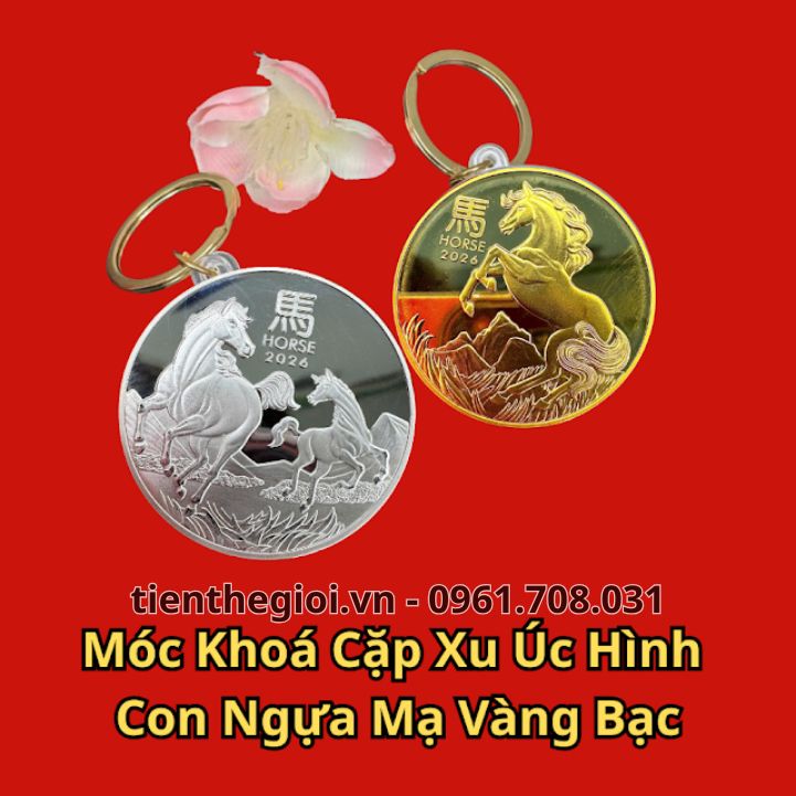 Móc Khóa Cặp Xu Úc Hình Con Ngựa Mạ Vàng Bạc 2026 - SP008171