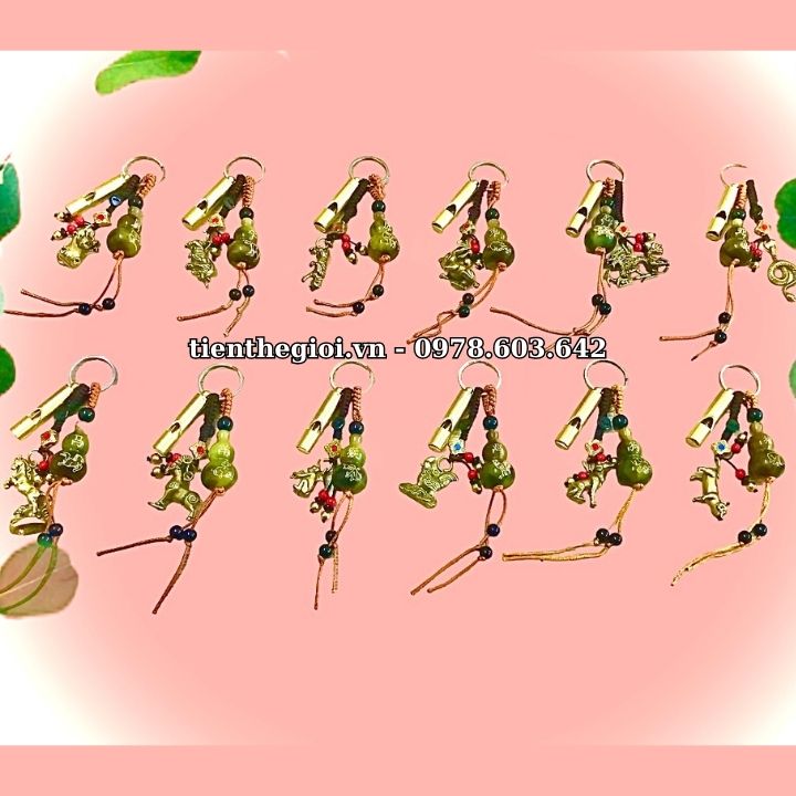 Móc Khoá Còi Đồng Hồ Lô Tượng Đồng 12 Con Gáp - SP006298