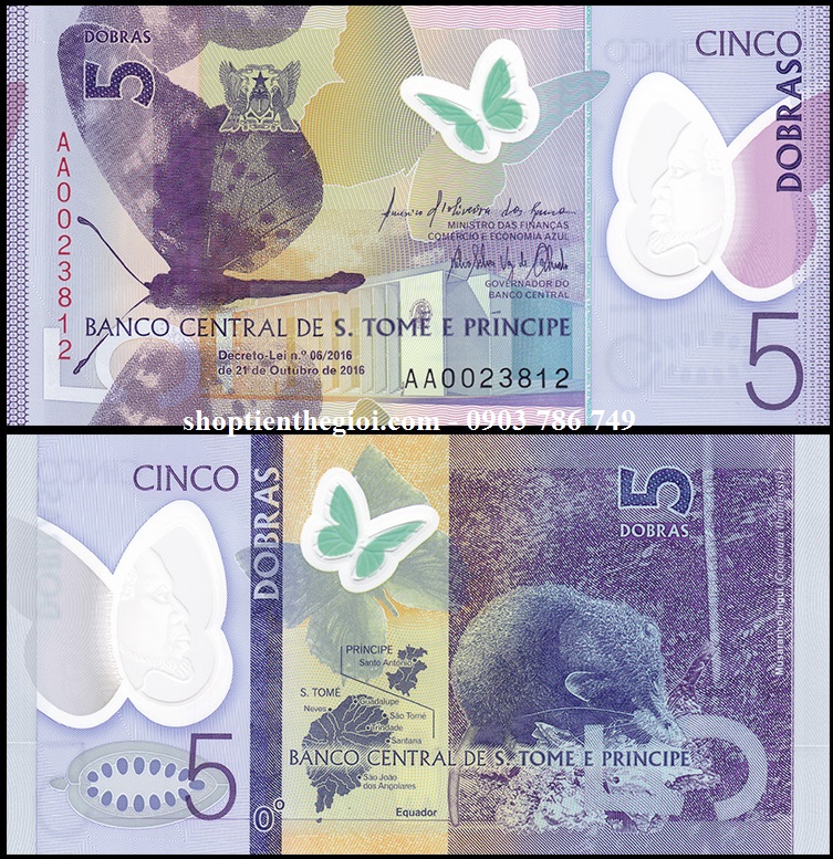 Saint Thomas And Prince 5 Dobras 2016 Polyme UNC