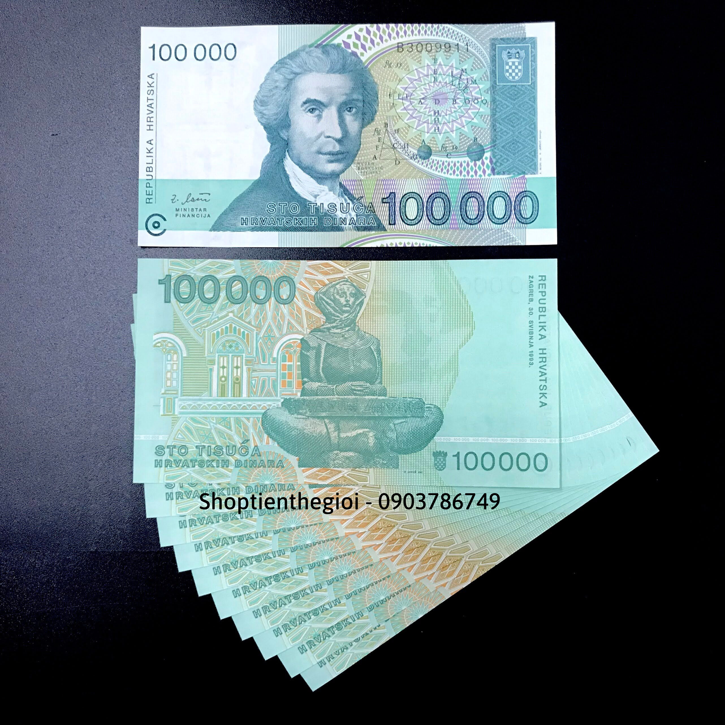 Sỉ 10 Tờ Croatia 100.000 Kuna 1991 UNC - TT000686