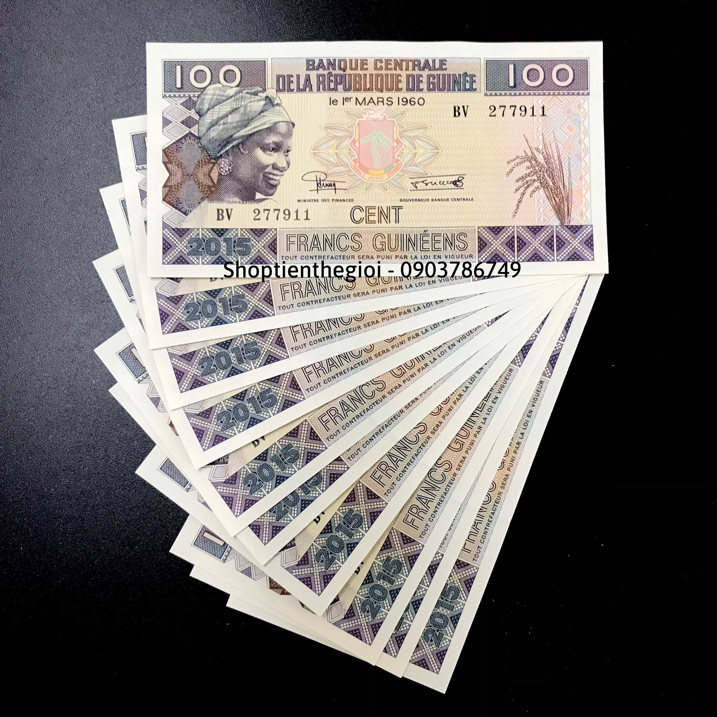Sỉ 10 Tờ Guinee 100 franc 2015 UNC - TT000362