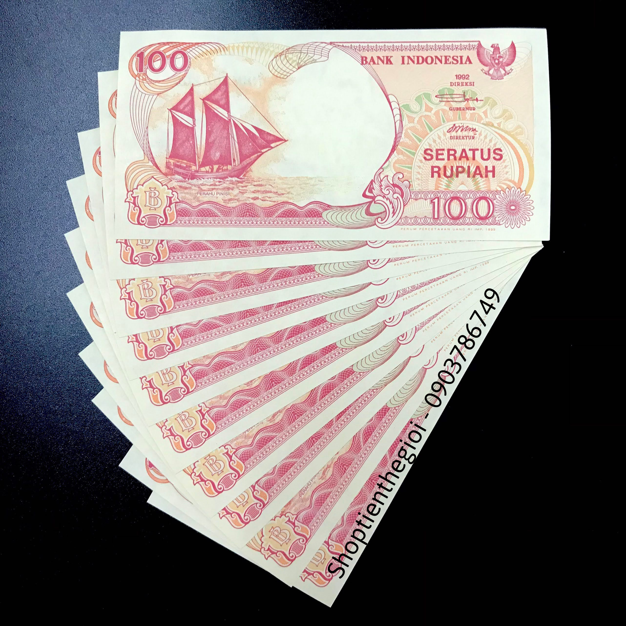 Sỉ 10 Tờ Indonesia 100 Rupiah 1992 UNC Thuận Buồm - TT000239