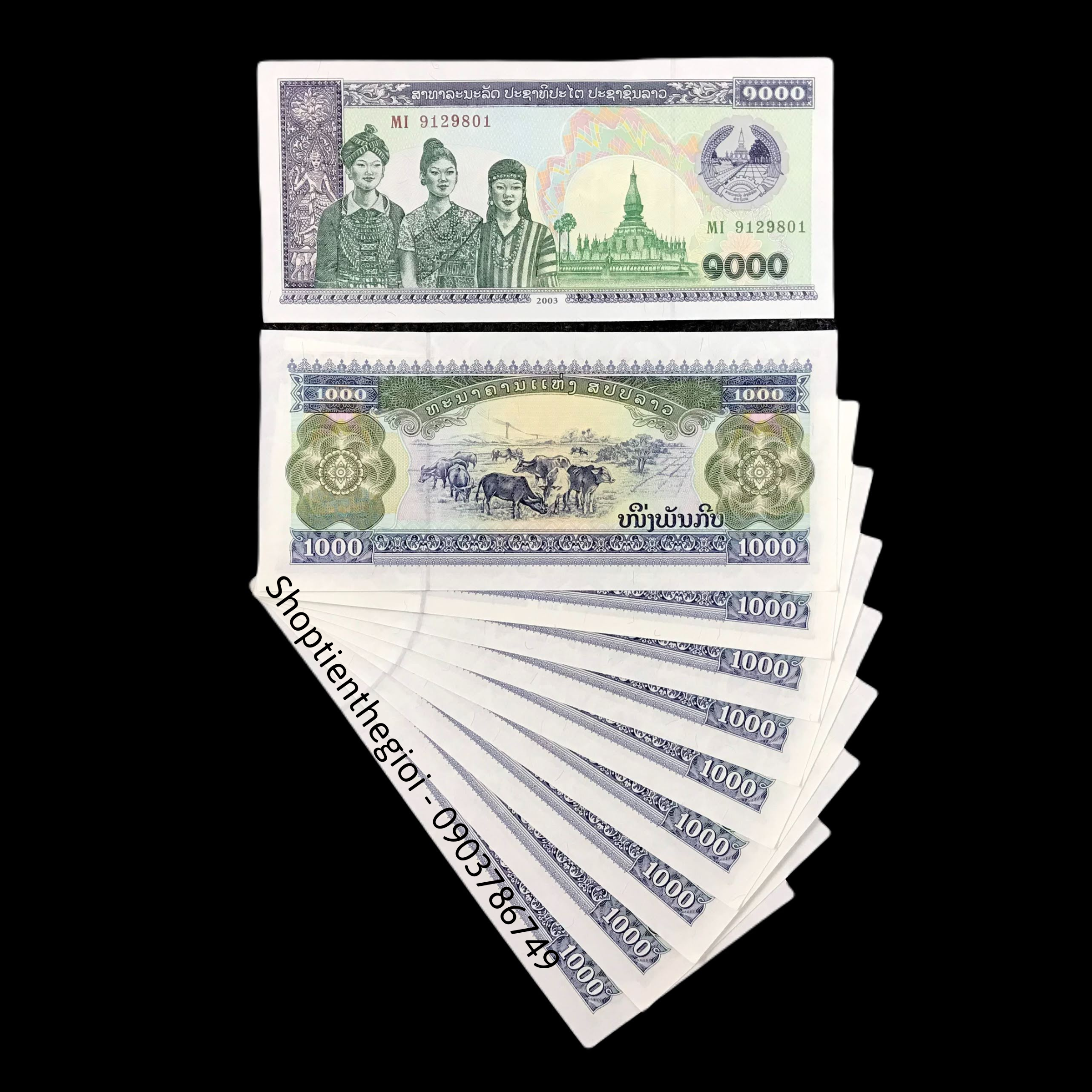 Sỉ 10 Tờ Laos - Lào 1000 kip 2003 UNC - TT000172