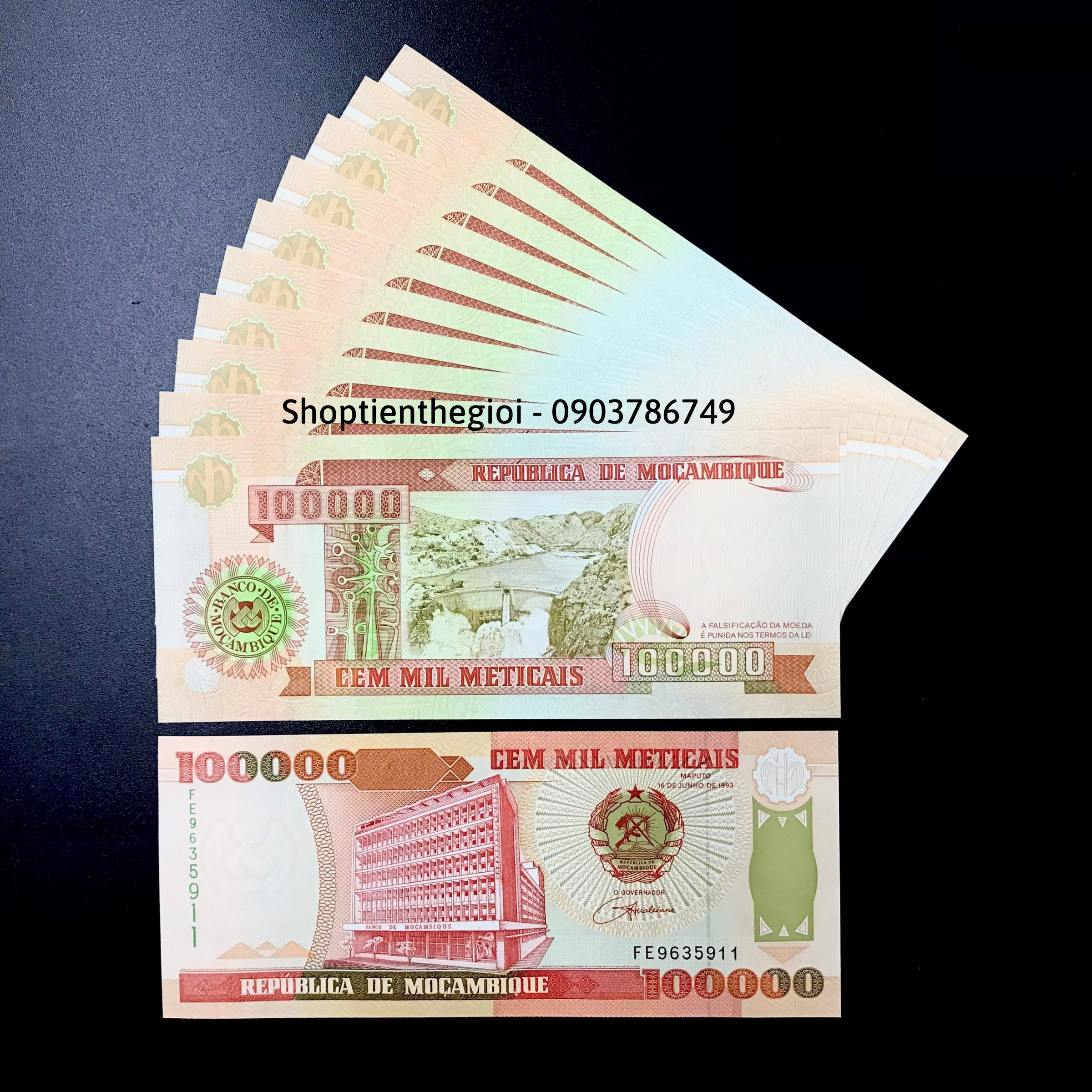 Sỉ 10 Tờ Mozambique 100.000 Meticais 1993 UNC - TT000406