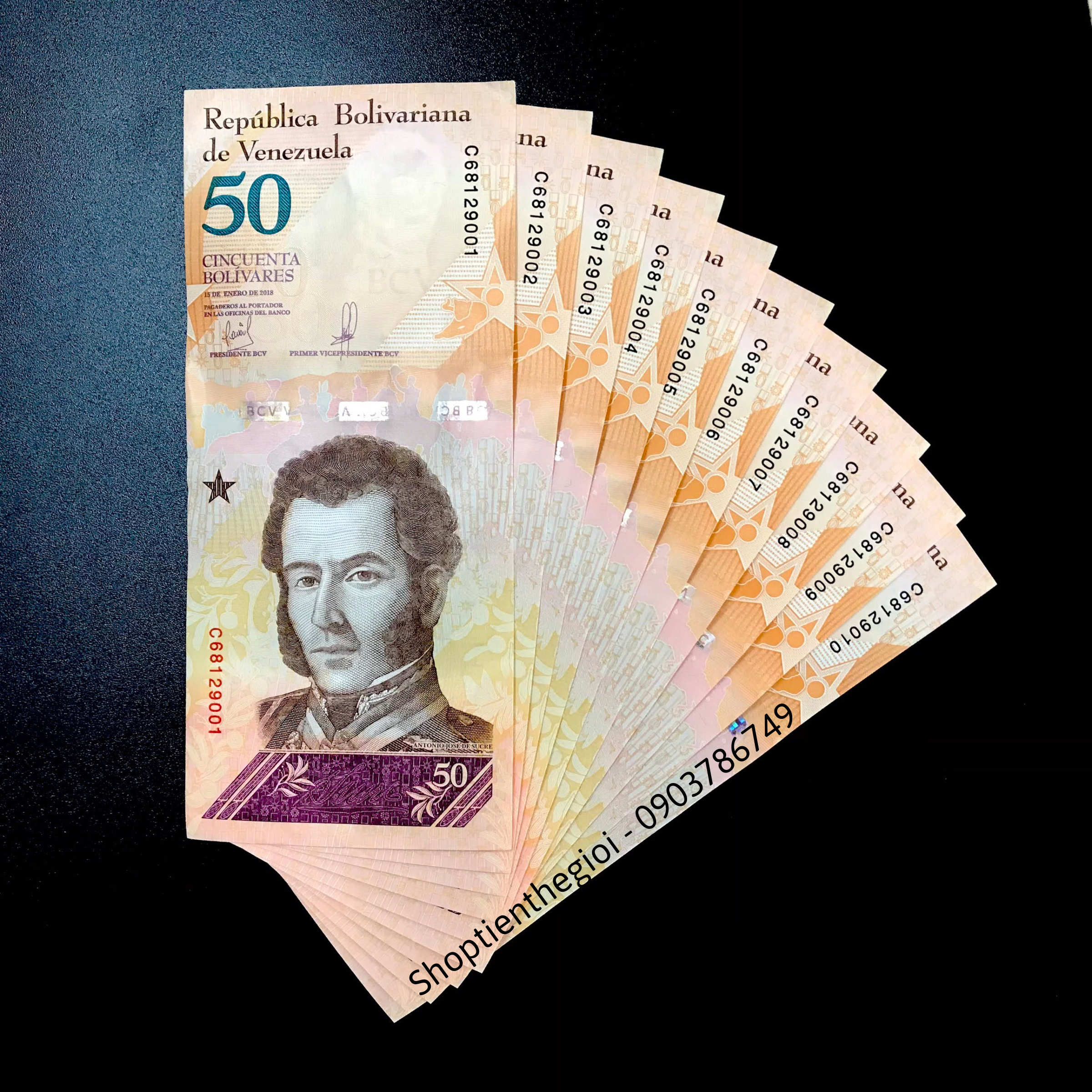 Sỉ 10 Tờ Venezuela 50 Cincuenta Bolivares 2018 UNC - TT000797