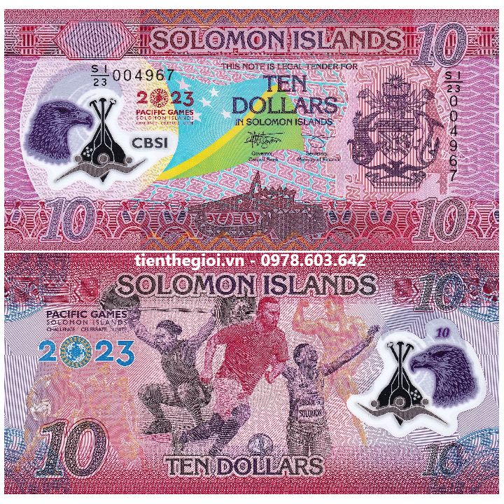 Solomon 10 Dollars 2023 UNC Polyme Kỷ Niệm Pacific Game - SP007716