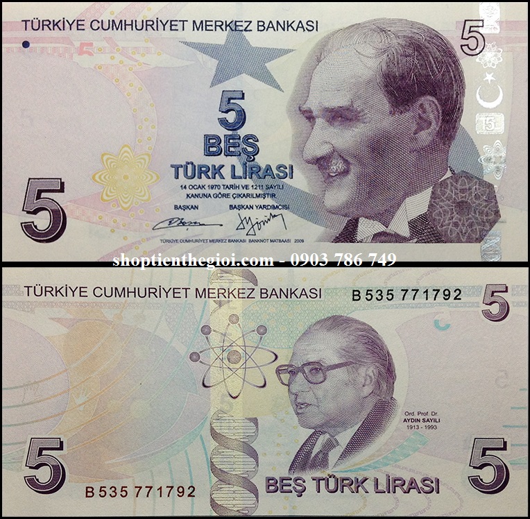 Thổ Nhỉ Kỳ 5 Lira 2009 UNC