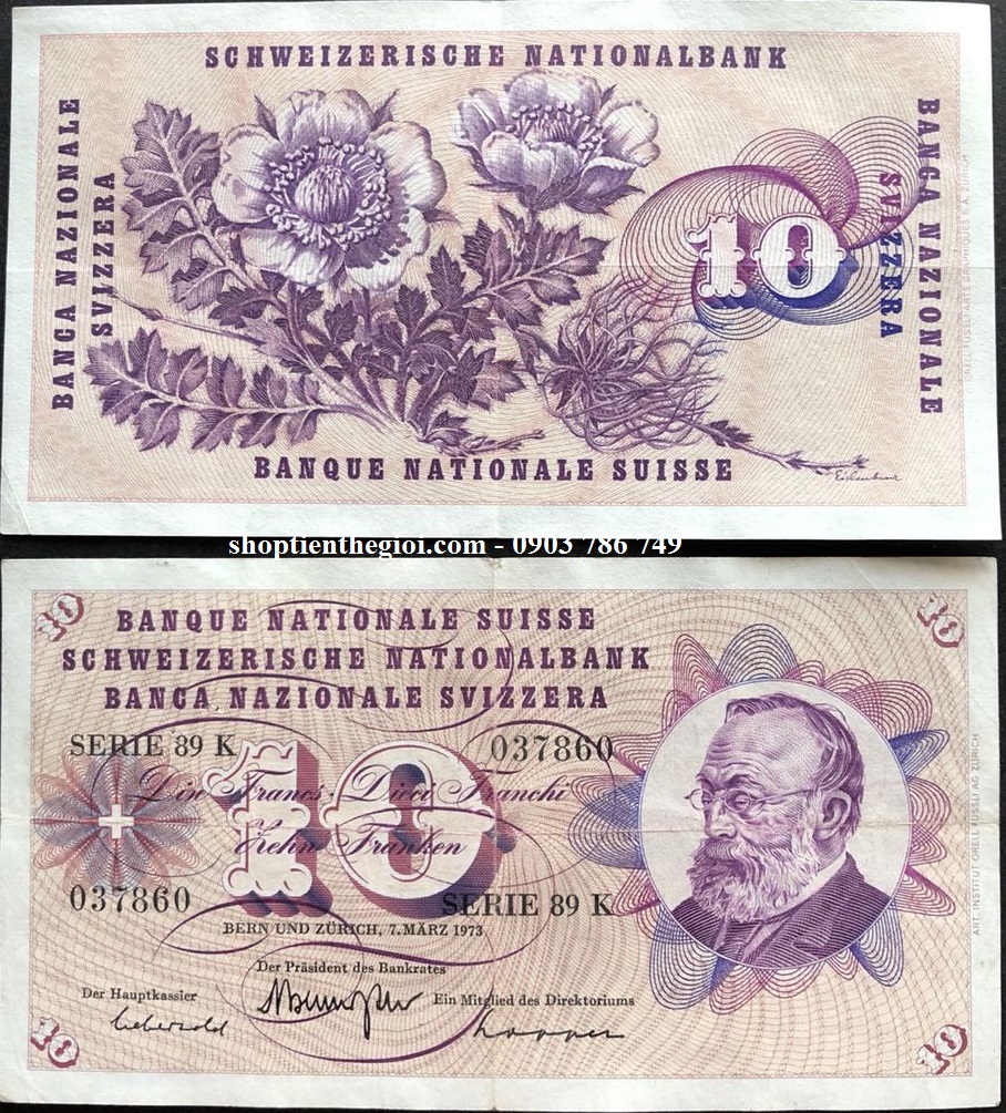 Switzerland - Thụy Sĩ 10 Francs 1963 cũ