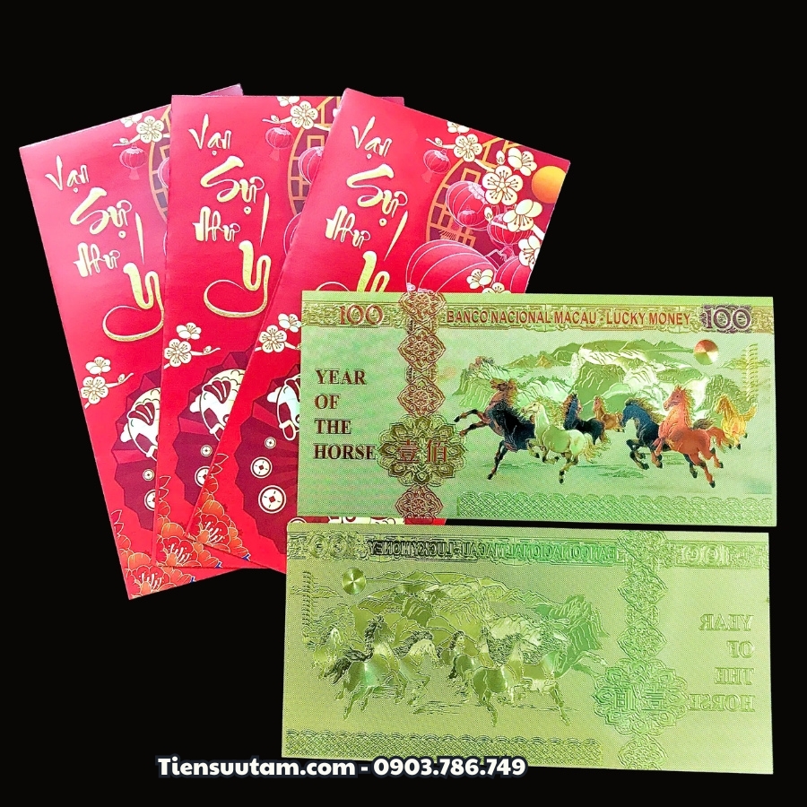 Tiền Con Ngựa 100 Macao Mạ Vàng Plastic Mã Đáo Thành Công - SP008298