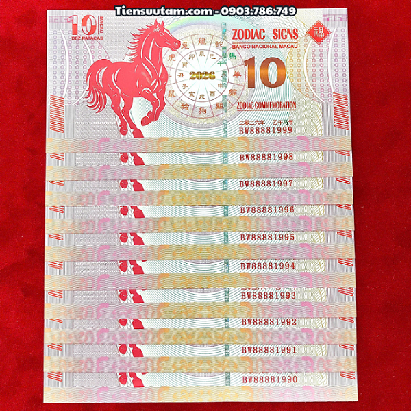 Tiền Lì Xì 10 Dola Macao Hình Con Ngựa 2026 Seri Năm Sinh - SP008270
