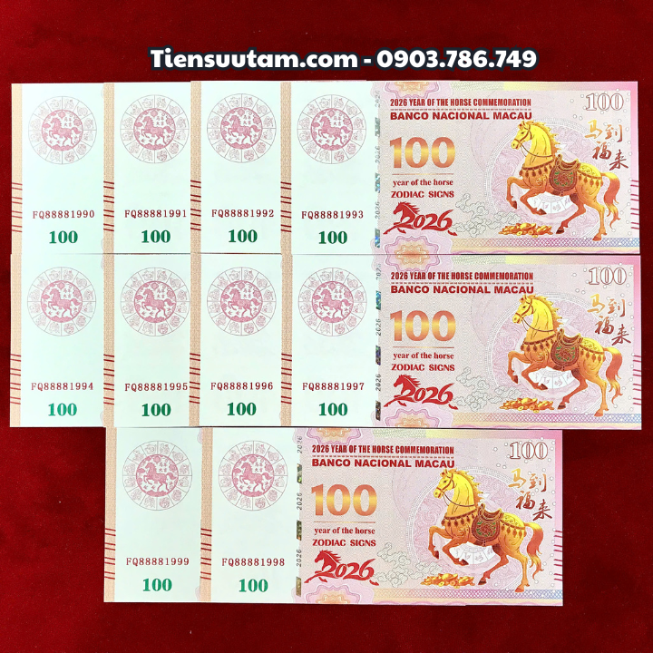 Tiền Lì Xì 100 Dola Macao Hình Con Ngựa 2026 Seri Năm Sinh - SP008271