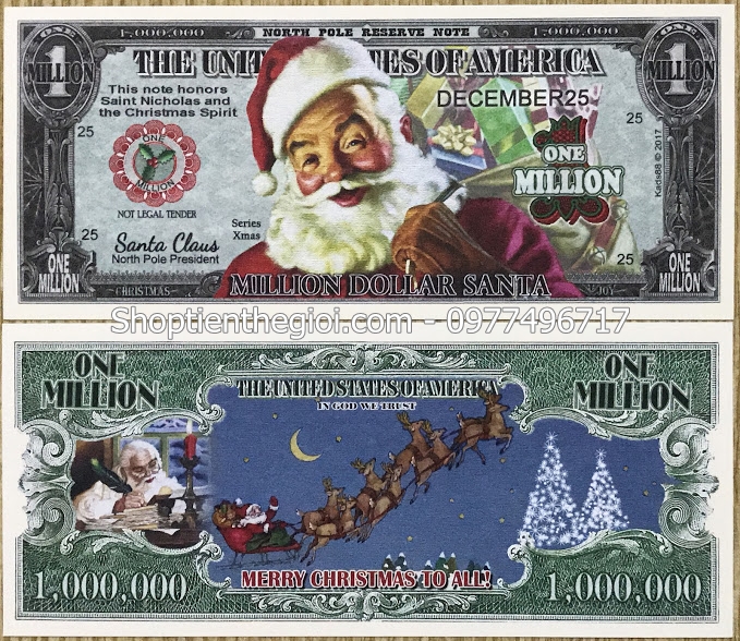 Tiền play money Triệu USD Ông già Noel phát quà