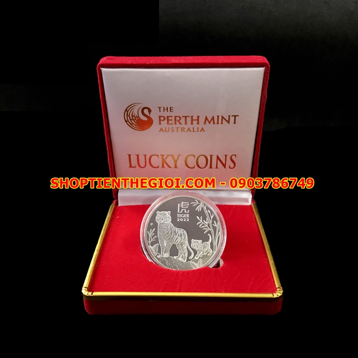 Xu Úc Hình Con Cọp Mạ Bạc 2022 tặng hộp nhung - SP005410