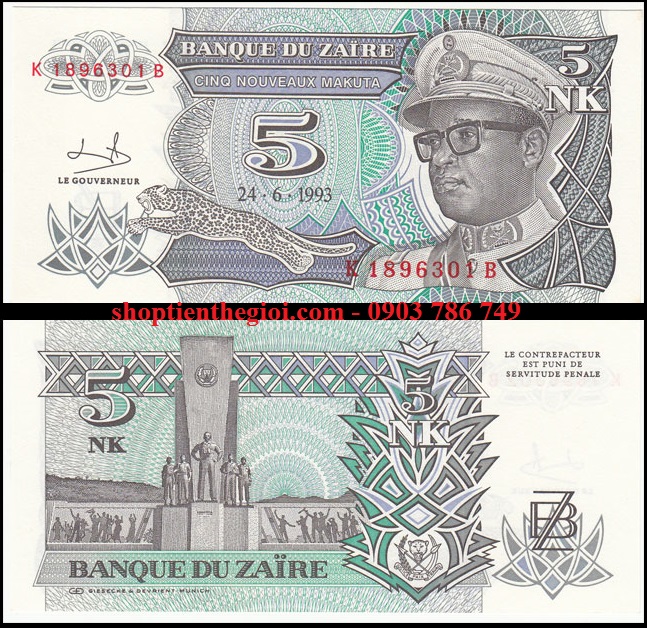 Zaire 5 Rikuta 1993 UNC