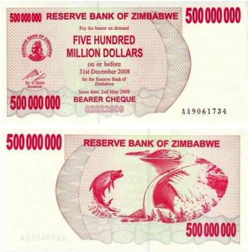 Zimbabwe 500 Triệu Dollar 2008 UNC