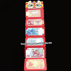 Bao Lì Xì Hình Đầu Lân Và Hình Thần Tài Có 6 Tờ Tiền Thế Giới Mã Đáo Thành Công Thuận Buồm Xuôi Gió