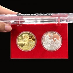 Cặp Xu Úc Hình Con Ngựa Mạ Vàng Bạc tặng hộp Meca - SP007742