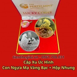 Cặp Xu Úc Hình Con Ngựa Mạ Vàng Bạc Tặng Hộp Nhung - SP008183