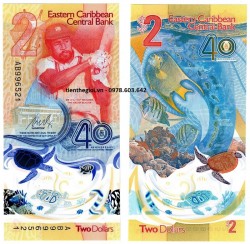 Caribbean 2 Dollar 2023 Polyme UNC Kỷ Niệm 40 Năm Ngân Hàng - SP007533