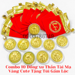 Combo 10 Đồng xu Thần Tài Mạ Vàng Cute Tặng Túi Gấm Lộc - SP005492