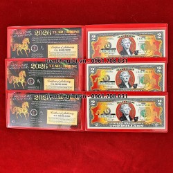 Combo 3 Tiền 2 USD Hình Con Ngựa Mạ Vàng 2026 In Màu - SP008182