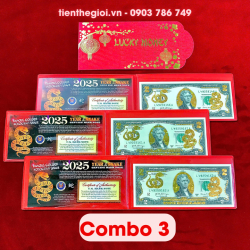 Combo 3 Tiền 2 USD Hình Con Rắn Mạ Vàng 2025 - SP005947